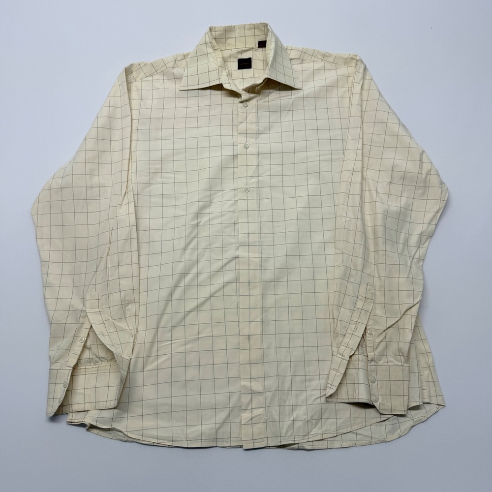 Kuhlman Mens Cream Black Windowpane Check Button Down Cotton Shirt Size 44